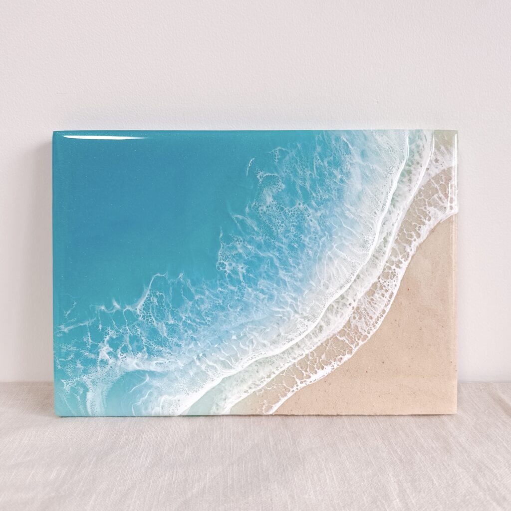 海レジンアート体験　ターコイズブルーのアートパネル