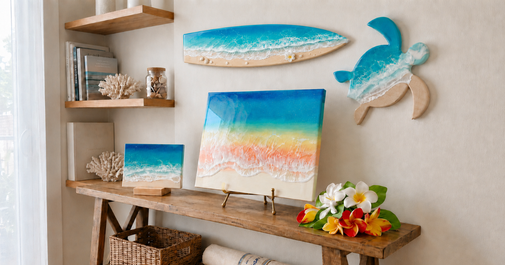 海レジンアート体験で作るさまざまなアートパネル