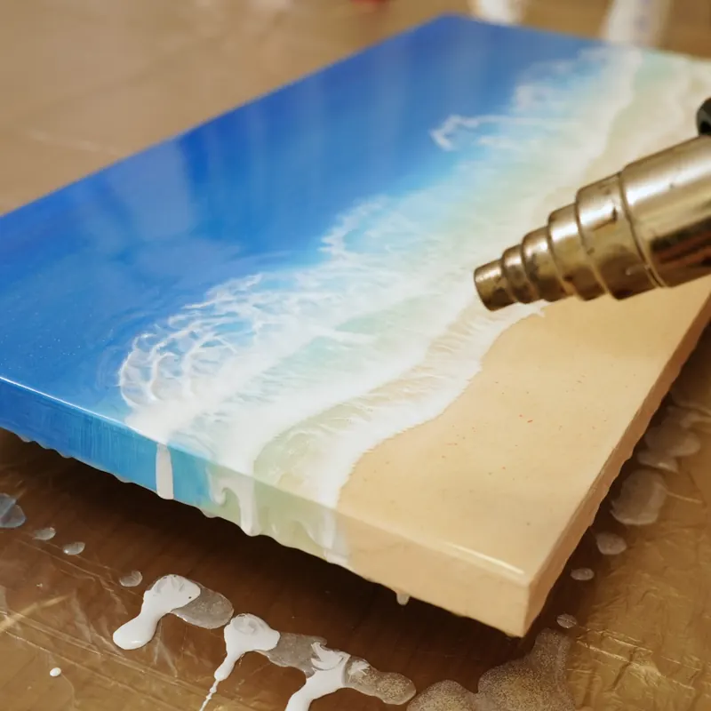 ヒートガンで波を作る工程